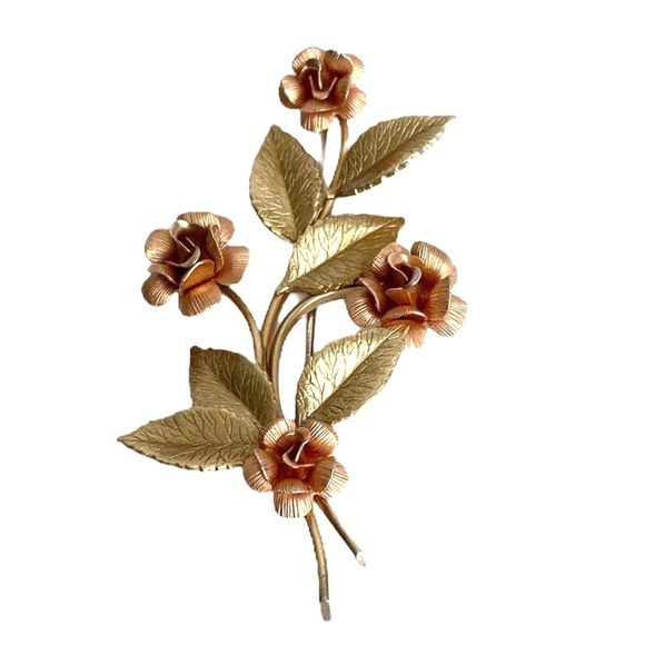 Vintage Jewelry - Vintage Krementz 14k Gold Plated Rose Brooch Pin